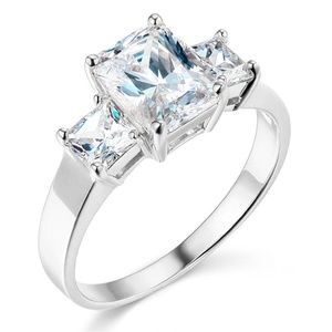14k 3-Stone Basket Radiant & Princess-Cut CZ Ring